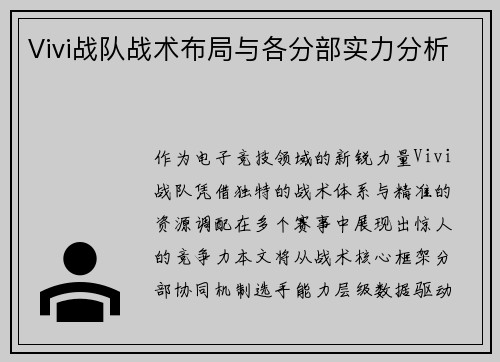 Vivi战队战术布局与各分部实力分析