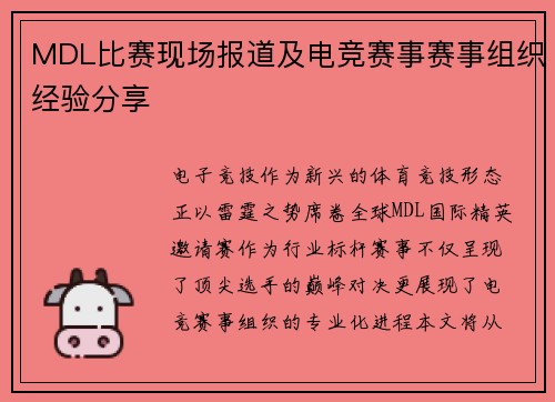 MDL比赛现场报道及电竞赛事赛事组织经验分享